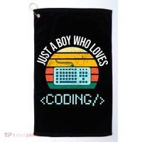 Just A Boy Who Loves Coding Computer Funny Golf Towel thumb 0