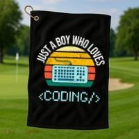 Just A Boy Who Loves Coding Computer Funny Golf Towel thumb 1