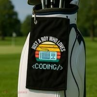 Just A Boy Who Loves Coding Computer Funny Golf Towel thumb 2