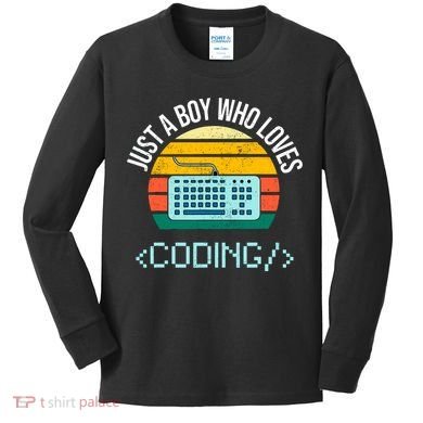 Just A Boy Who Loves Coding Computer Funny Kids Long Sleeve Shirt