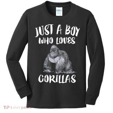 Just A Boy Who Loves Gorillas, Gorilla Lover Gift Kids Long Sleeve Shirt