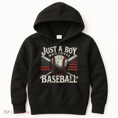 Just A Boy Who Loves Baseball Kids Hoodie