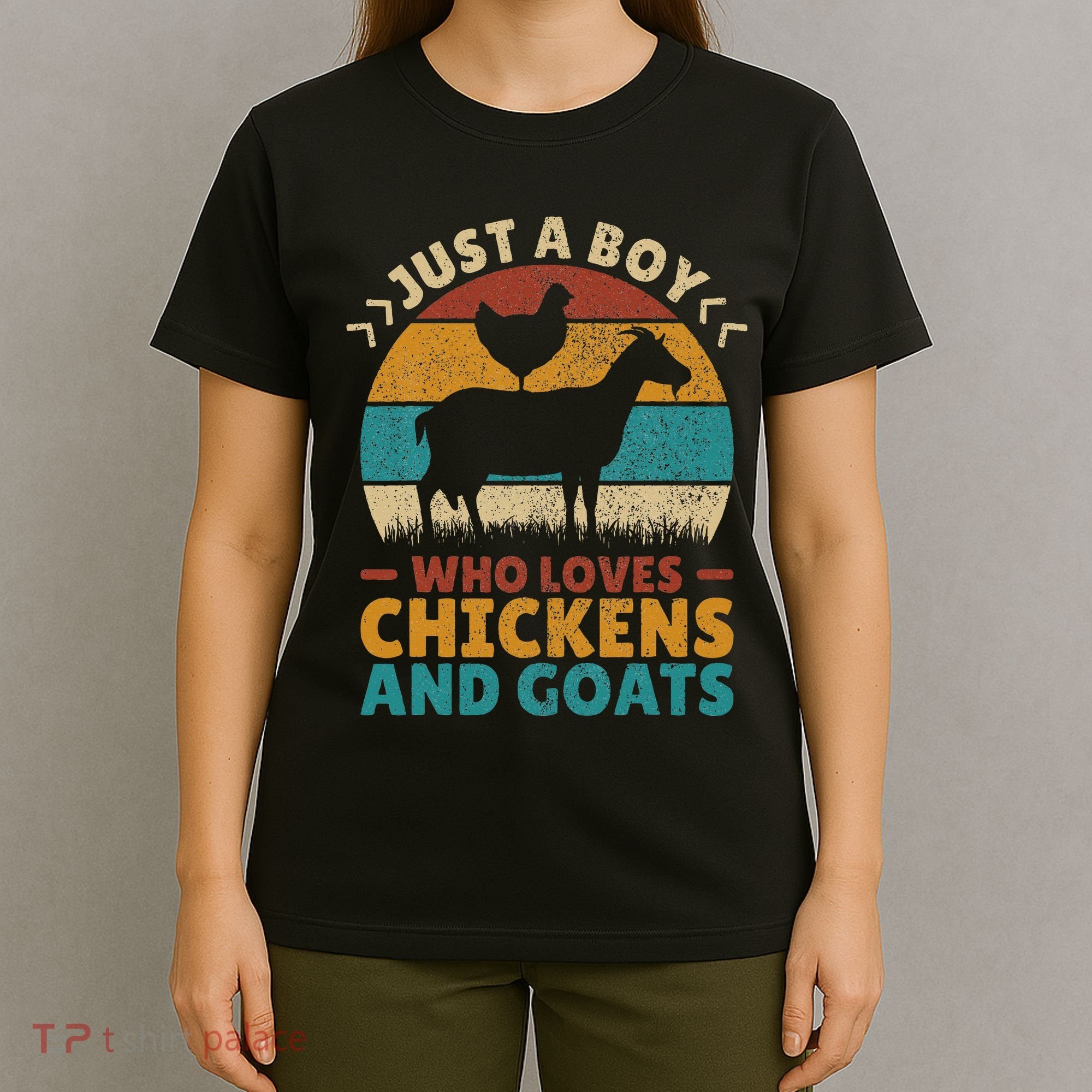 Just A Boy Who Loves Chickens Goats Farm Animal Lover Farmer T-Shirt