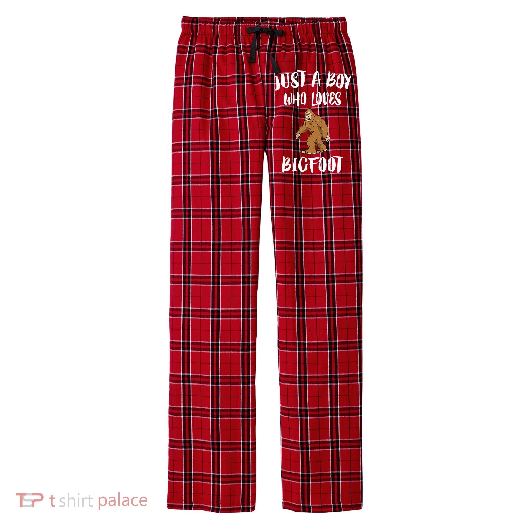 Just A Boy Who Loves Bigfoot Animal Gift Men's Flannel Plaid Pajama Pants