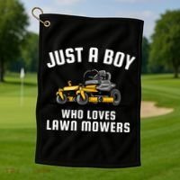 Just A Boy Who Loves Lawn Mowers Golf Towel thumb 1