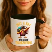Just A Boy Who Loves Thanksgiving Turkey Dab Coffee Mug thumb 3