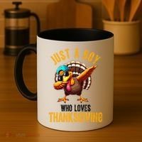 Just A Boy Who Loves Thanksgiving Turkey Dab Coffee Mug thumb 4