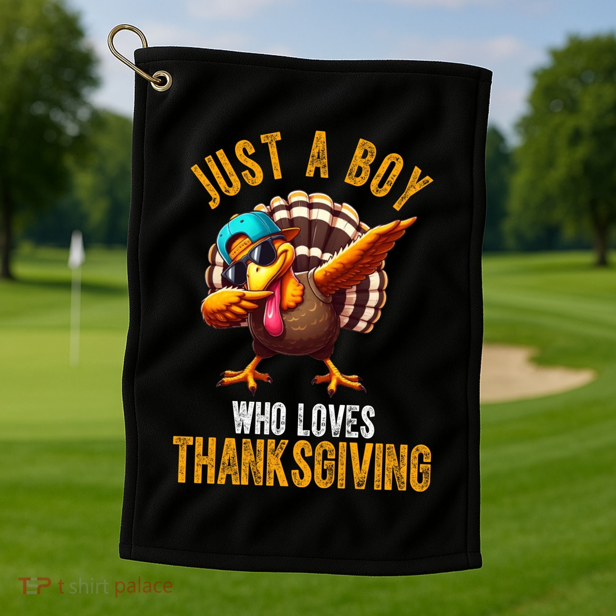 Just A Boy Who Loves Thanksgiving Turkey Dab Golf Towel