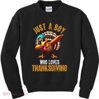 Just A Boy Who Loves Thanksgiving Turkey Dab Kids Sweatshirt thumb 0