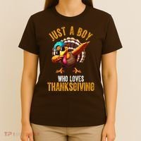 Just A Boy Who Loves Thanksgiving Turkey Dab T-Shirt thumb 4