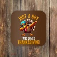 Just A Boy Who Loves Thanksgiving Turkey Dab Coaster thumb 0