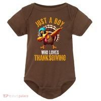 Just A Boy Who Loves Thanksgiving Turkey Dab Baby Bodysuit thumb 0