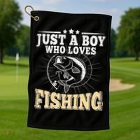 Just A Boy Who Loves Fishing Golf Towel thumb 1