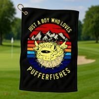 Just A Boy Who Loves Pufferfishes Puffer Fish Golf Towel thumb 1