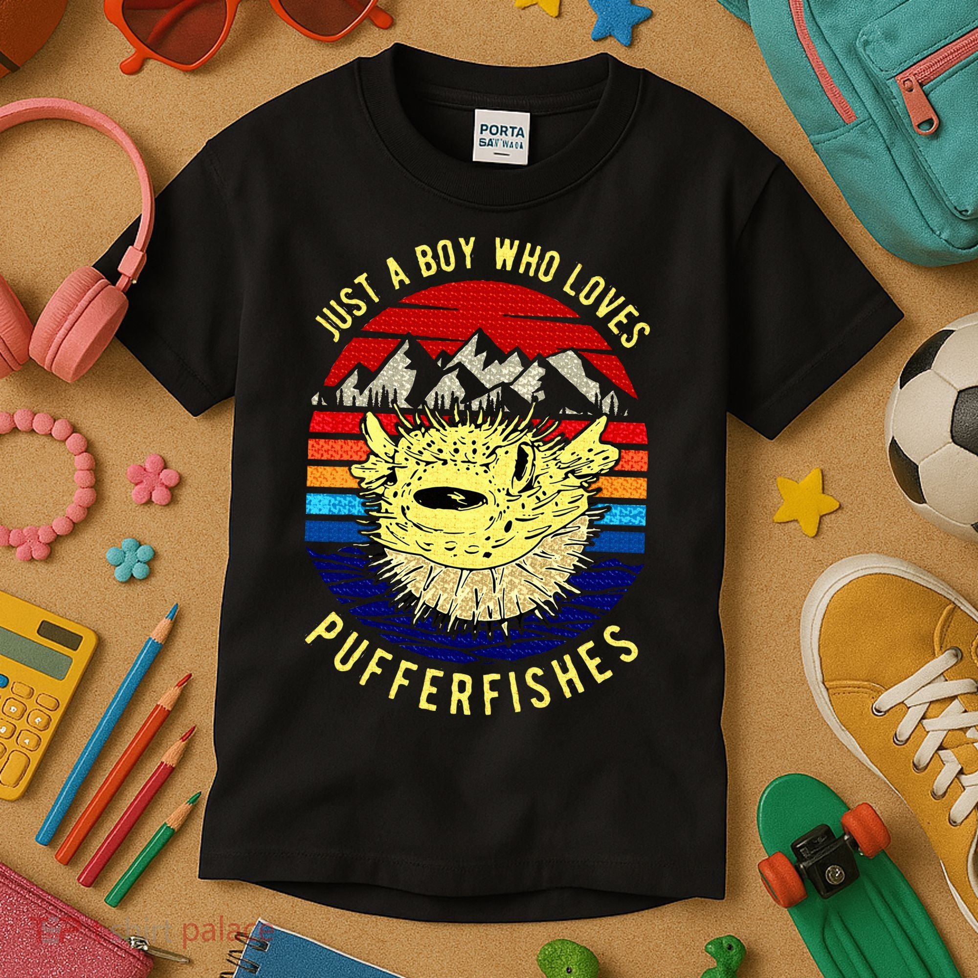 Just A Boy Who Loves Pufferfishes Puffer Fish Kids T-Shirt