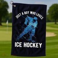 Just A Boy Who Loves Ice Hockey Golf Towel thumb 1