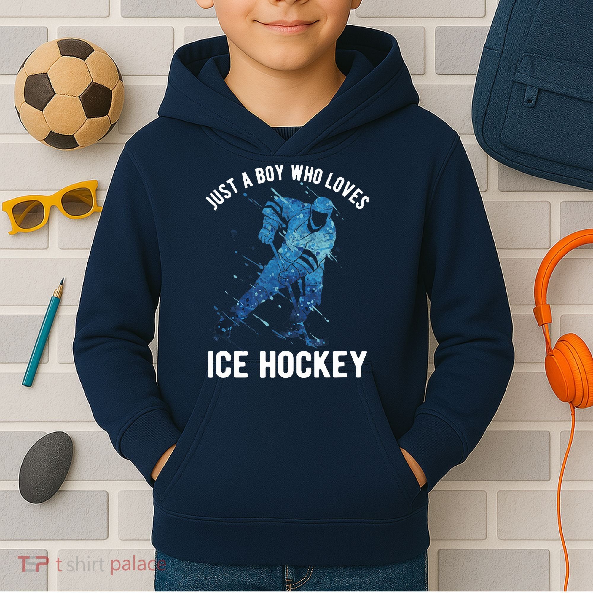 Just A Boy Who Loves Ice Hockey Kids Hoodie