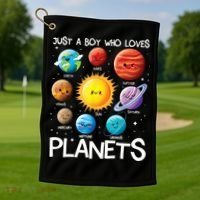 Just A Boy Who Loves Planets Solar System Space Science Gift Golf Towel thumb 1