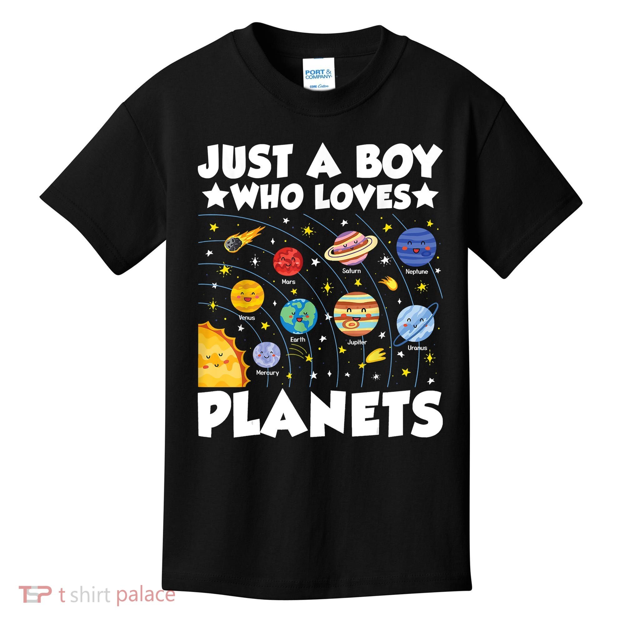 Just A Boy Who Loves Planets Solar System Space Science Geek Kids T-Shirt