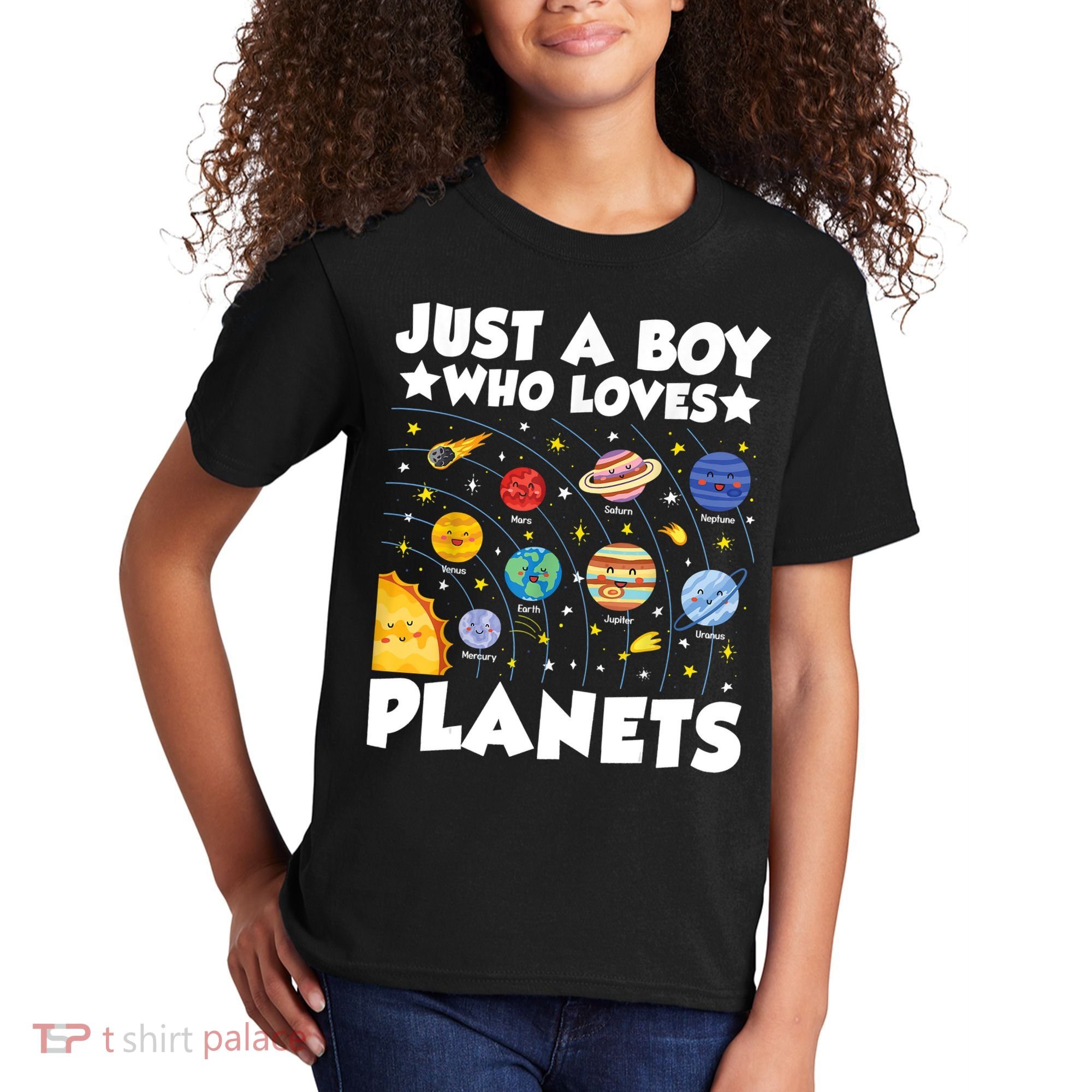 Just A Boy Who Loves Planets Solar System Space Science Geek Kids T-Shirt