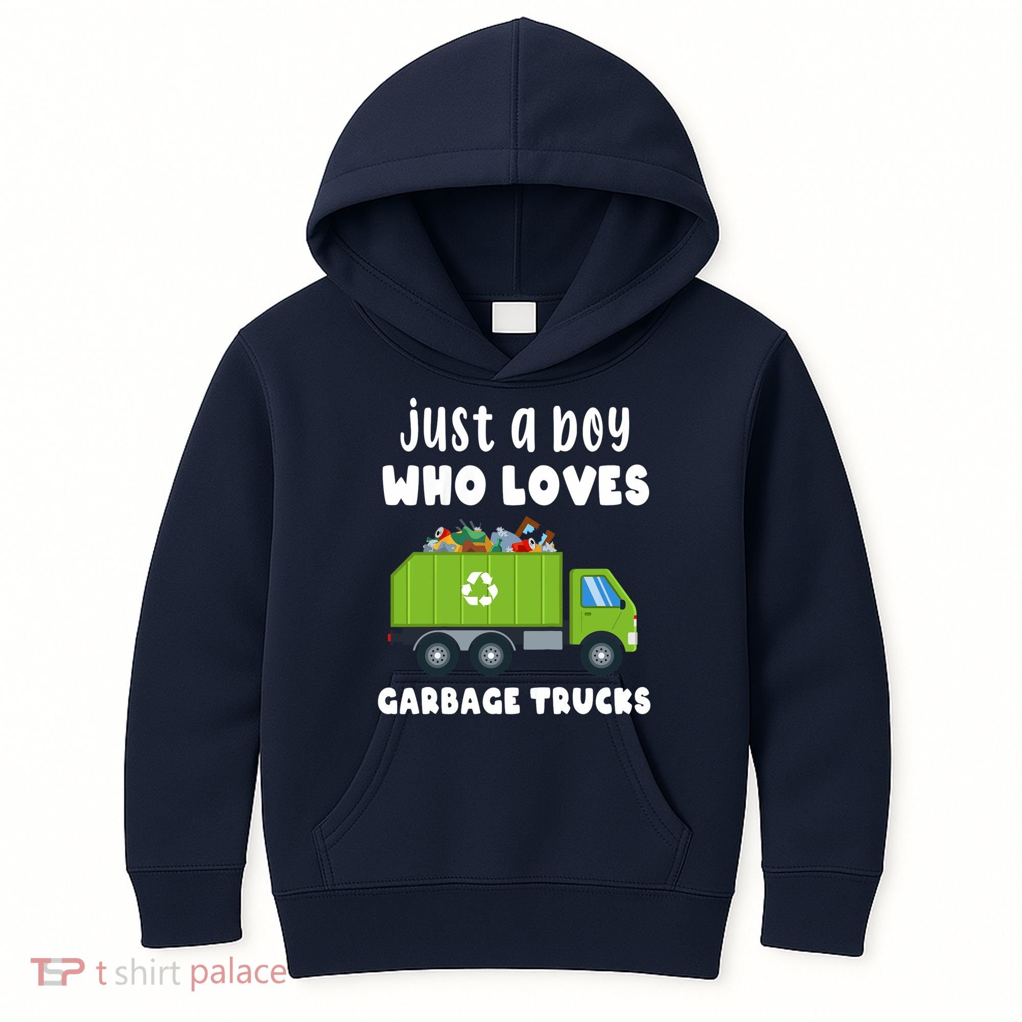 Just A Boy Who Loves Garbage Trucks Kids Hoodie