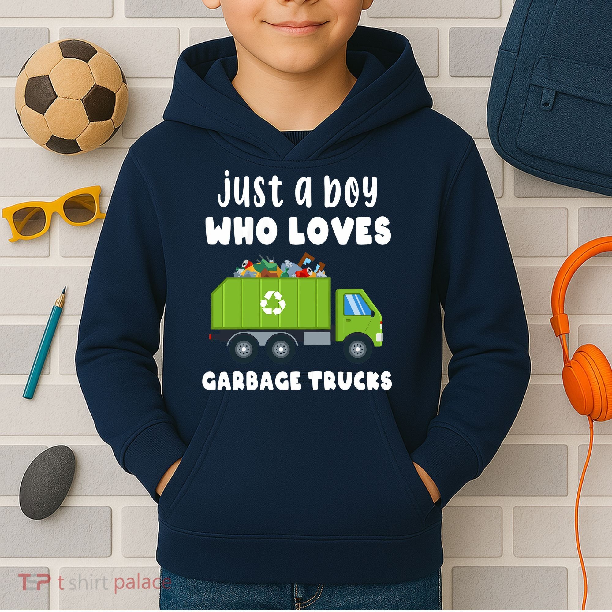 Just A Boy Who Loves Garbage Trucks Kids Hoodie