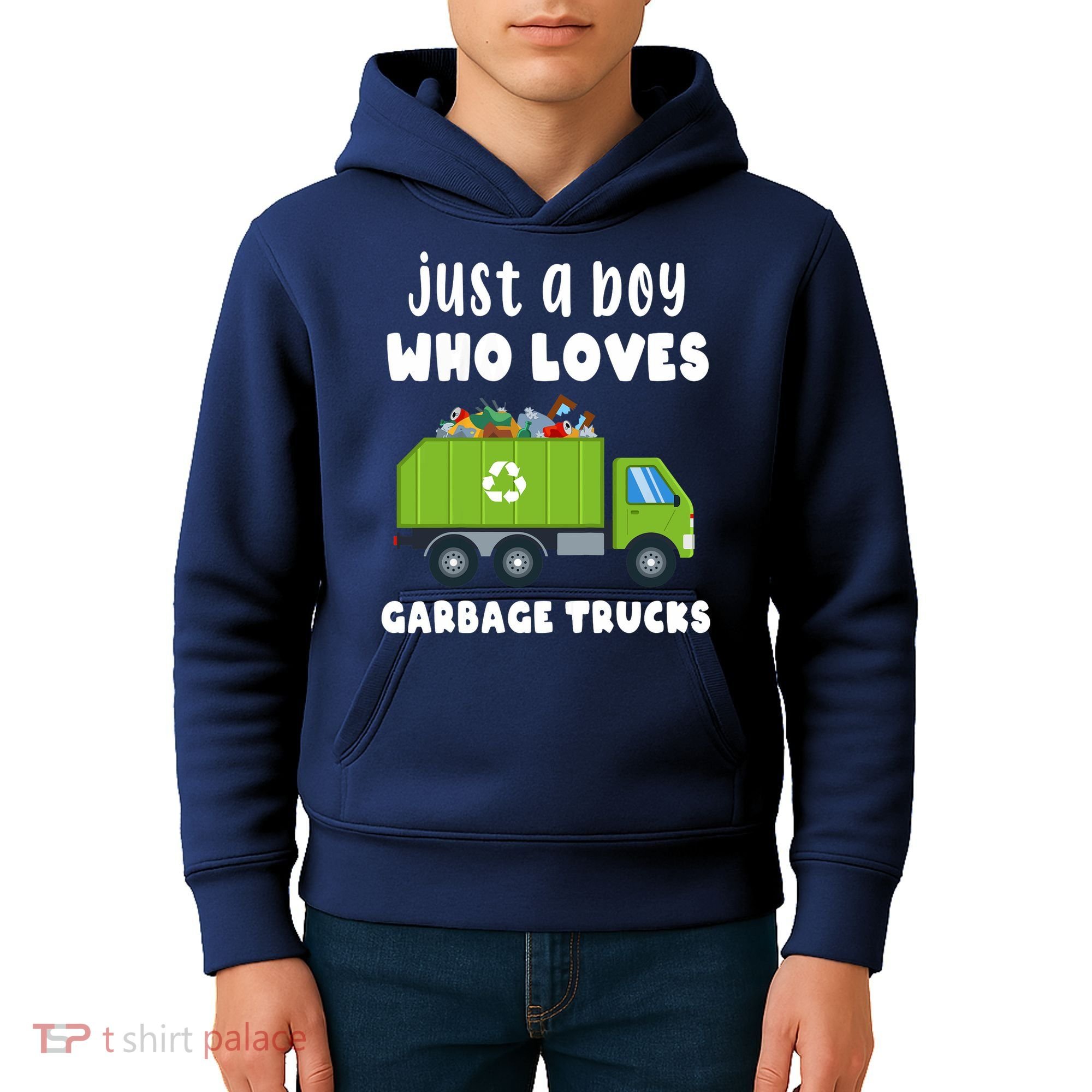 Just A Boy Who Loves Garbage Trucks Kids Hoodie