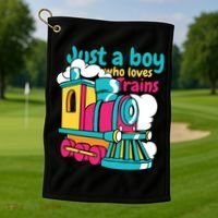Just A Boy Who Loves Trains Cute Golf Towel thumb 1