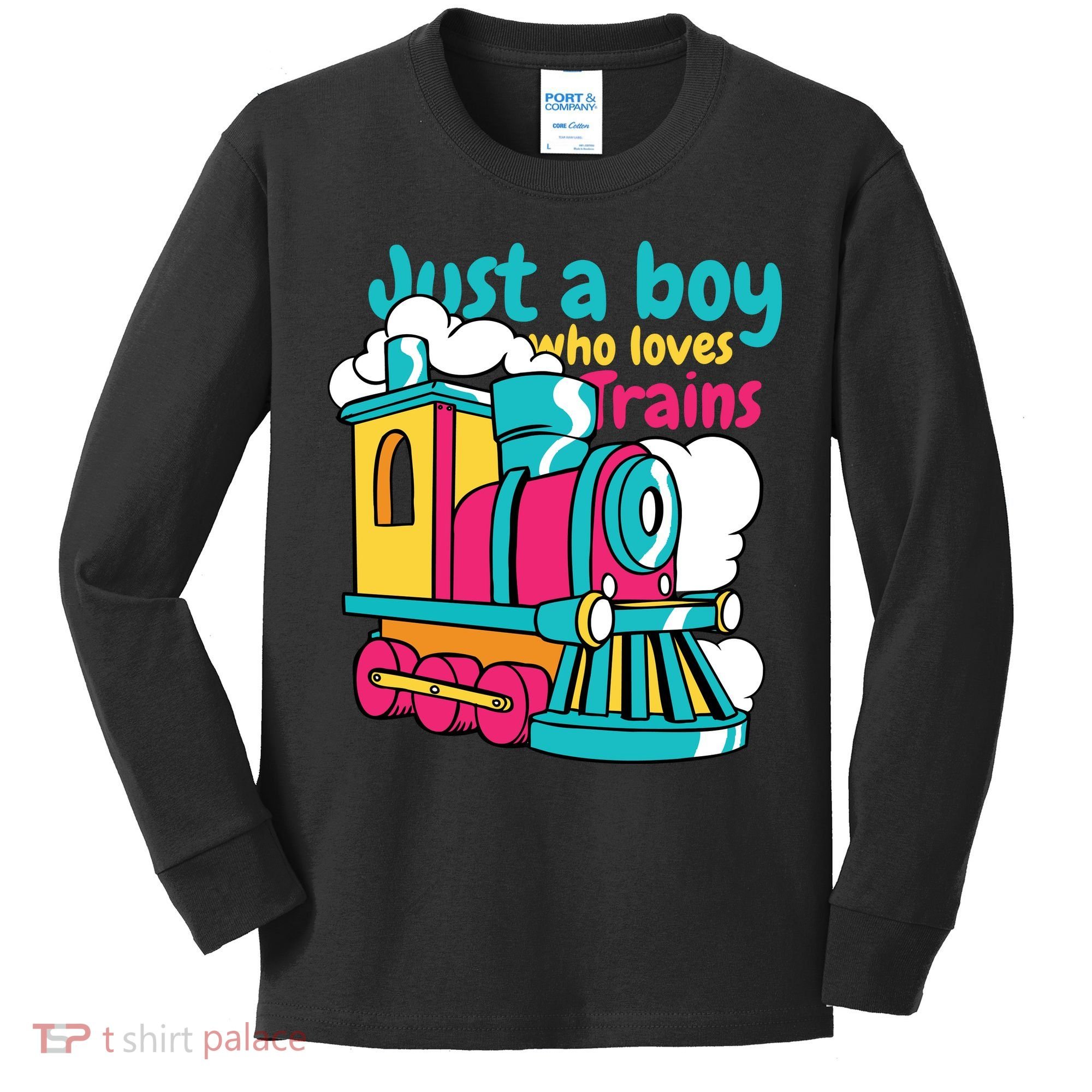 Just A Boy Who Loves Trains Cute Kids Long Sleeve Shirt