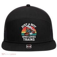 Just A Boy Who Loves Trains Train Lover 7 Panel Mesh Trucker Snapback Hat thumb 0