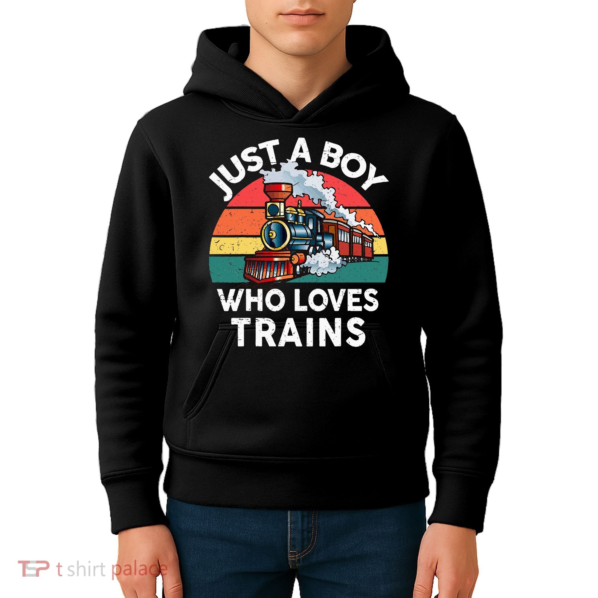 Just A Boy Who Loves Trains Train Lover Kids Hoodie