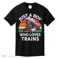 Just A Boy Who Loves Trains Train Lover Kids T-Shirt thumb 0