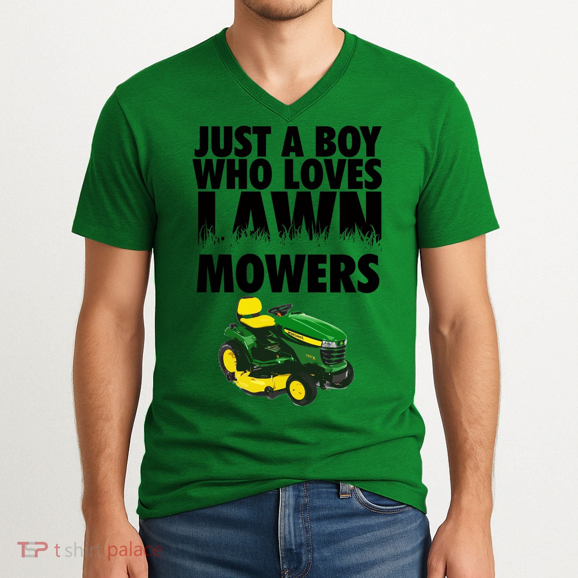 Just A Boy Who Loves Lawn Mowers V-Neck T-Shirt