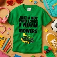 Just A Boy Who Loves Lawn Mowers Kids T-Shirt thumb 3