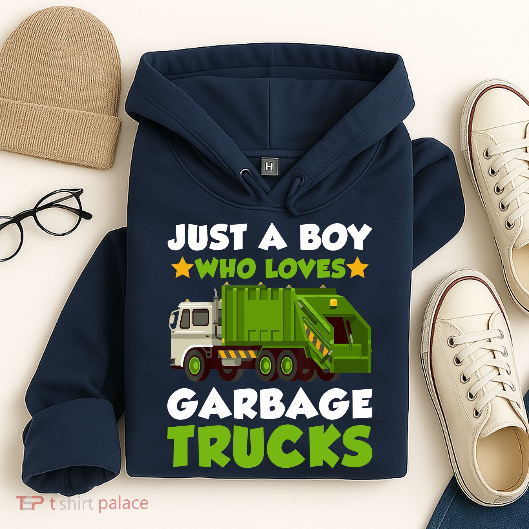 Just A Boy Who Loves Garbage Trucks Lover Trucker Hoodie