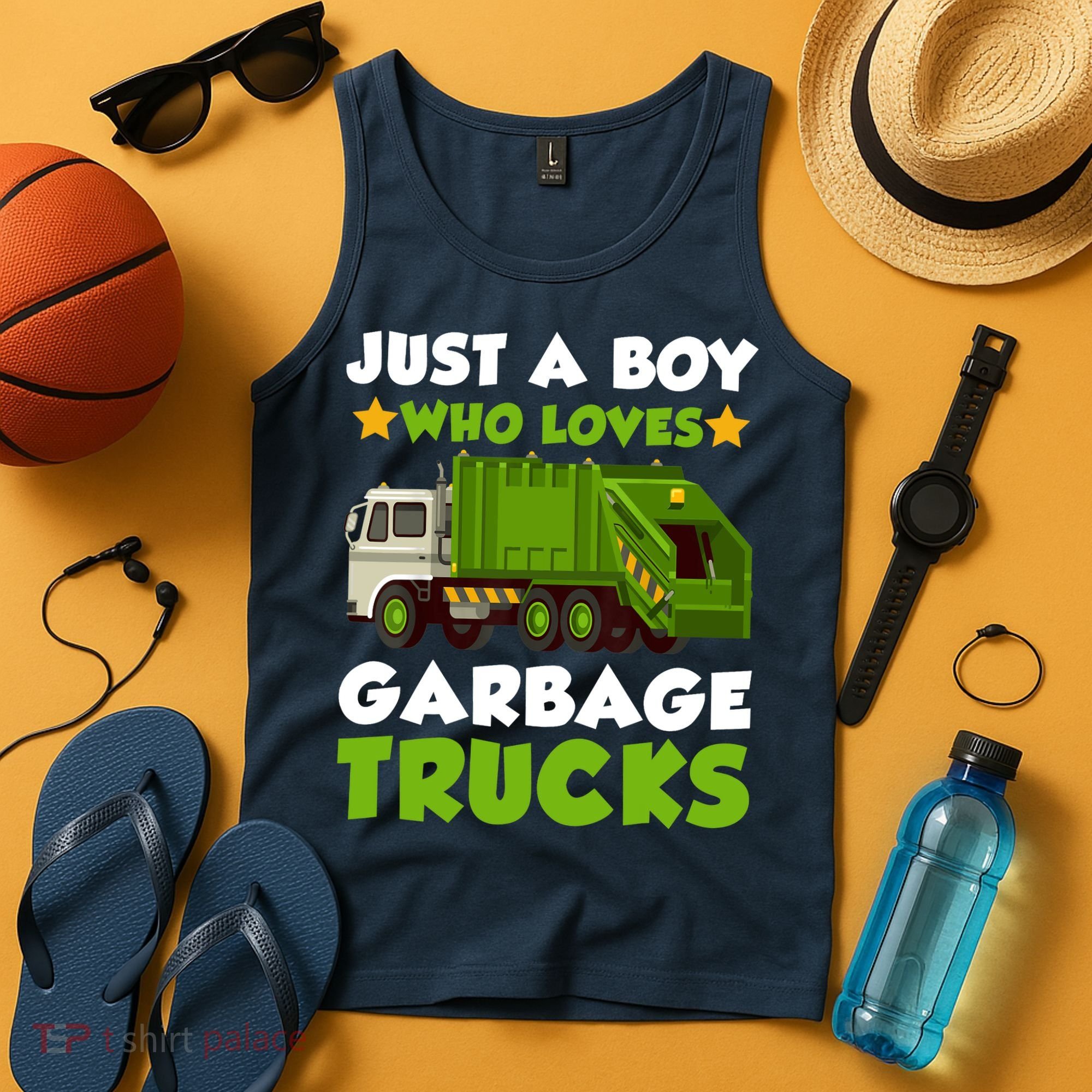 Just A Boy Who Loves Garbage Trucks Lover Trucker Tank Top