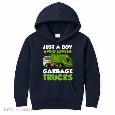 Just A Boy Who Loves Garbage Trucks Lover Trucker Kids Hoodie