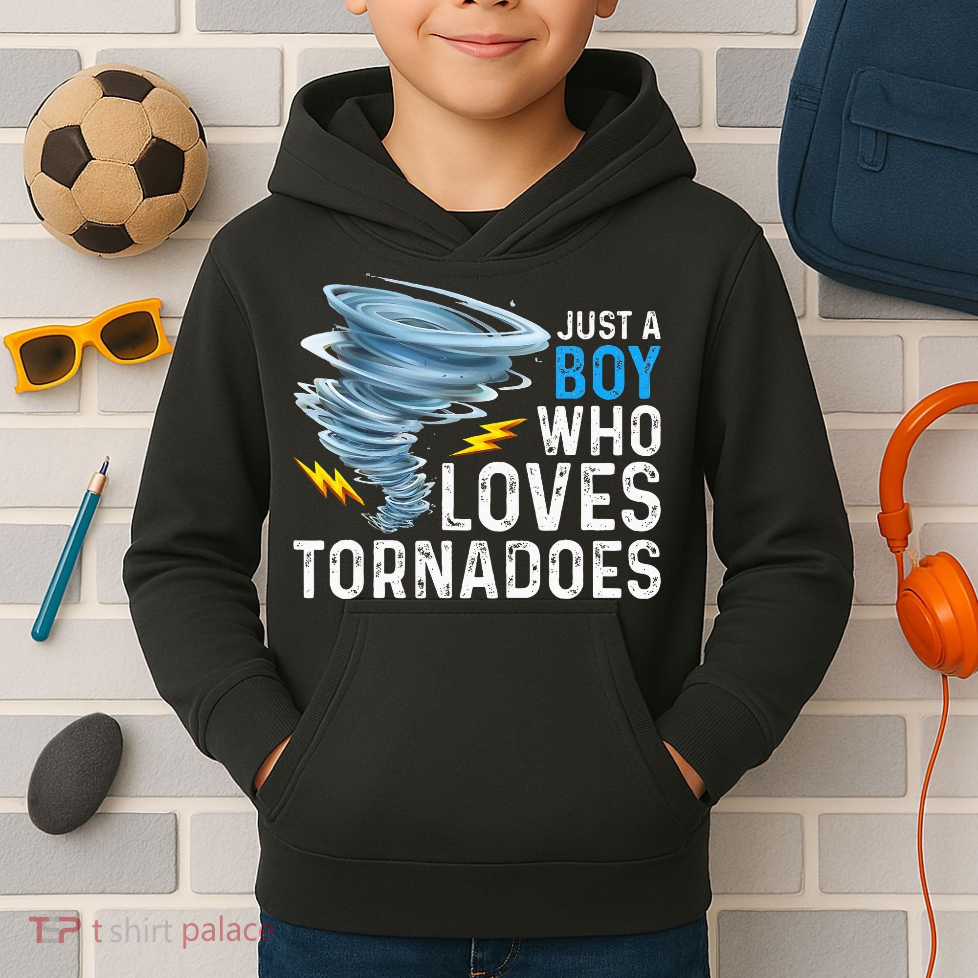 Just A Boy Who Loves Tornadoes Storm Weather Chaser Kids Hoodie