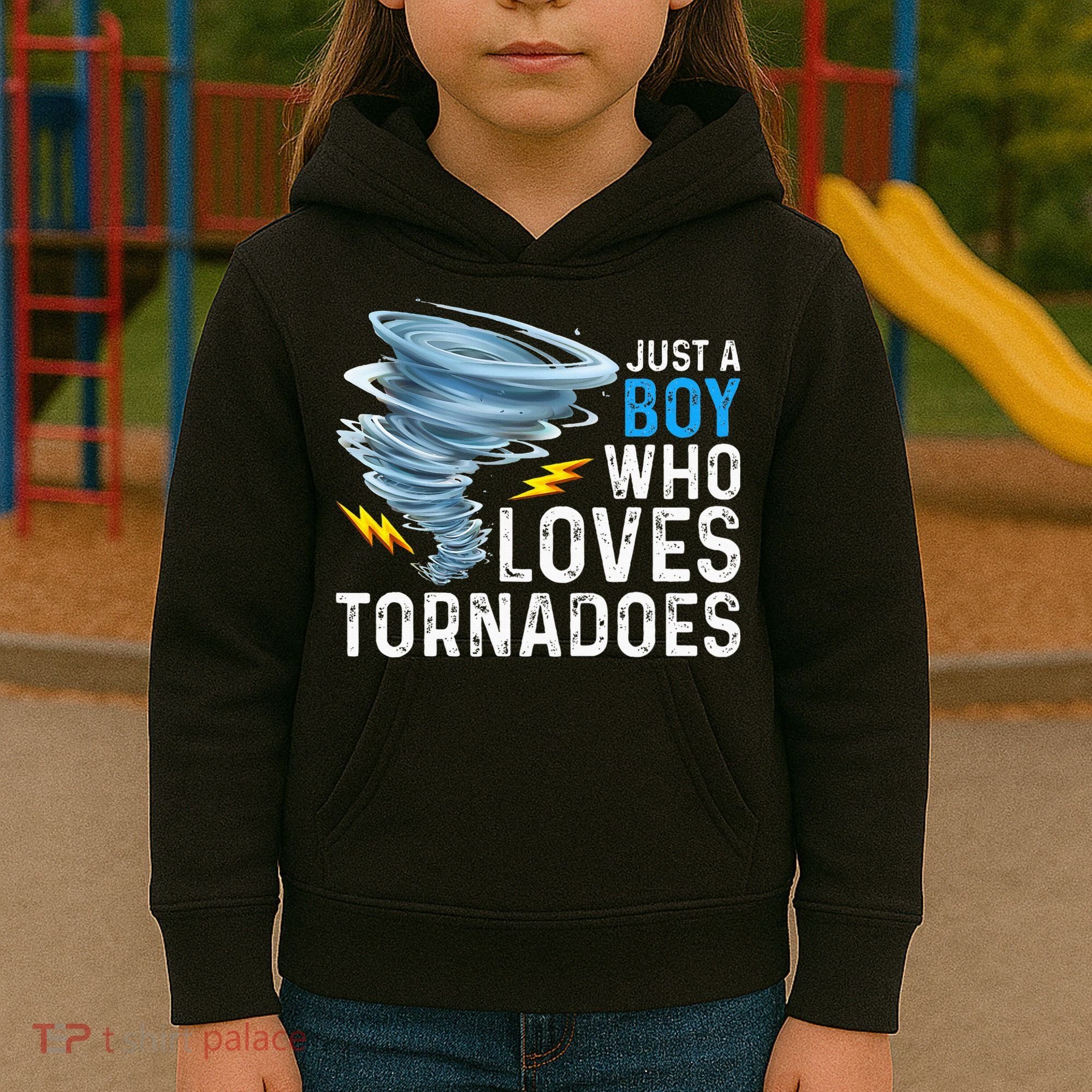 Just A Boy Who Loves Tornadoes Storm Weather Chaser Kids Hoodie