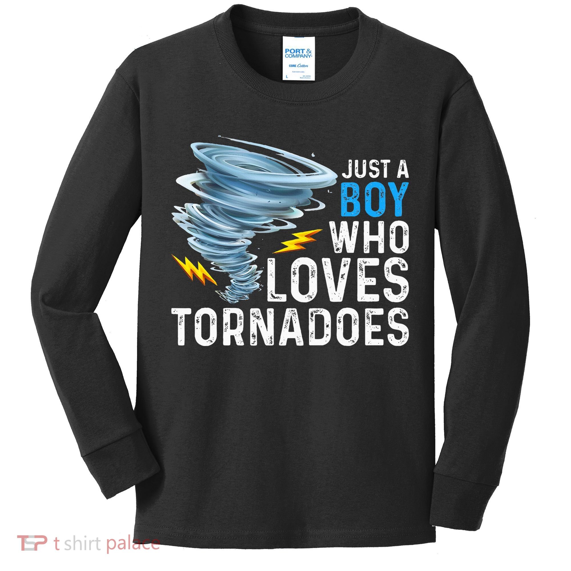 Just A Boy Who Loves Tornadoes Storm Weather Chaser Kids Long Sleeve Shirt