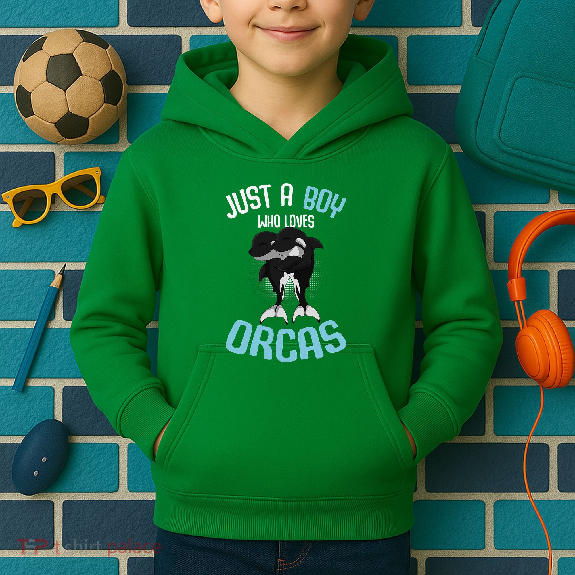 Just A Boy Who Loves Orcas Killer Whale Kids Hoodie