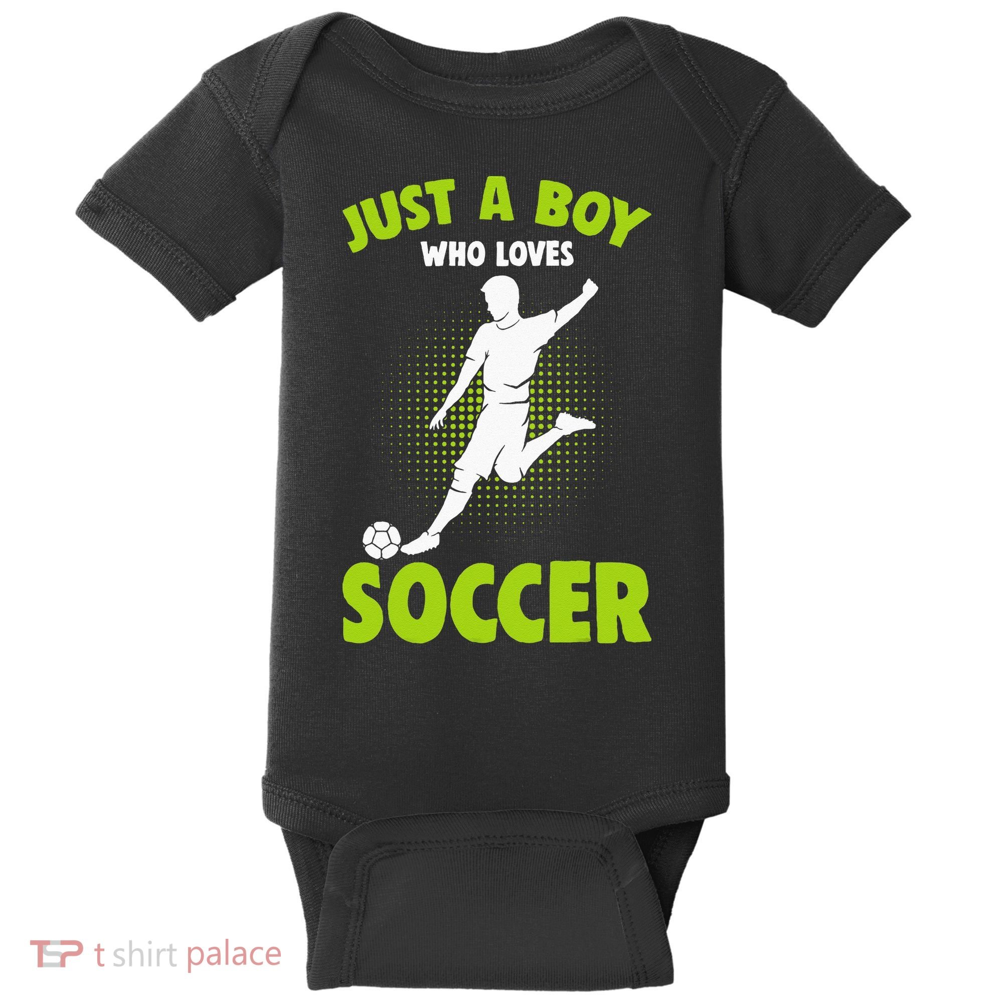 Just A Boy Who Loves Soccer Player Kids Baby Bodysuit