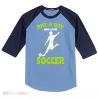Just A Boy Who Loves Soccer Player Kids Raglan Baseball Sleeve Shirt thumb 0