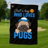 Just A Boy Who Loves Pugs Golf Towel thumb 1