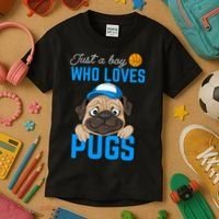 Just A Boy Who Loves Pugs Kids T-Shirt thumb 3