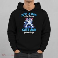 Just A Boy Who Loves Cats And Gaming Gaming Video Games Hoodie thumb 0