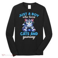 Just A Boy Who Loves Cats And Gaming Gaming Video Games Long Sleeve Shirt thumb 0