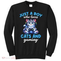 Just A Boy Who Loves Cats And Gaming Gaming Video Games Sweatshirt thumb 0