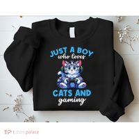 Just A Boy Who Loves Cats And Gaming Gaming Video Games Sweatshirt thumb 2