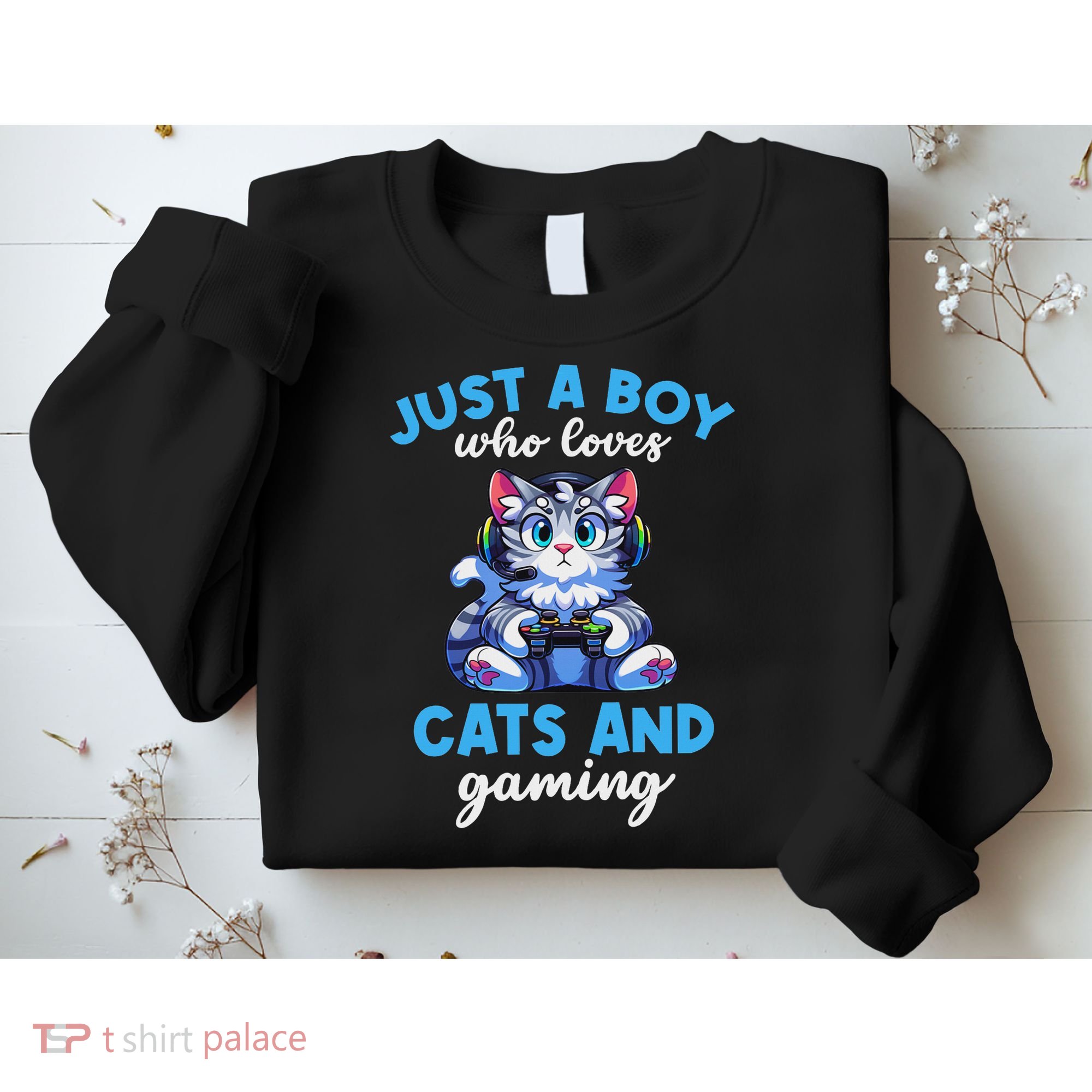 Just A Boy Who Loves Cats And Gaming Gaming Video Games Sweatshirt